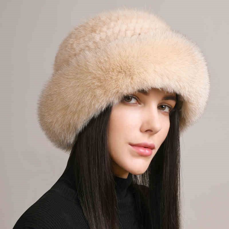 Luxury Mink Fur Hat with Braided Design