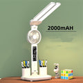 Ultra-Versatile Foldable LED Table Lamp with Fan, Time/Temp Display & Pen Organizer